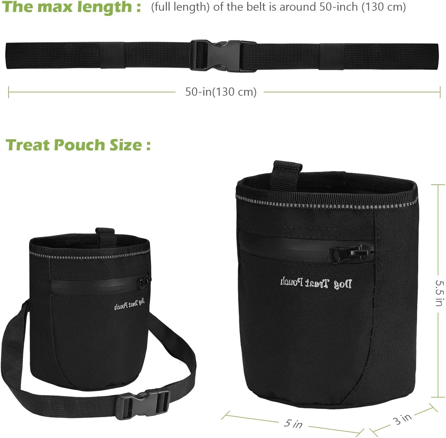KeeKit Dog Treat Pouch, Magnetic Closure Pet Training Bag with Pull-up Inner Pocket, Dog Reward Pocket Including Waist Belt for Dog Walkers - Black