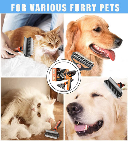 Spring Blossoms-2 in 1 Professional Grooming Rake for Cats & Dogs-Dematting Comb for Easy Mats & Tangles Removing,Pet Brush Safe No More Nasty Shedding and Flying Hair (Orange)
