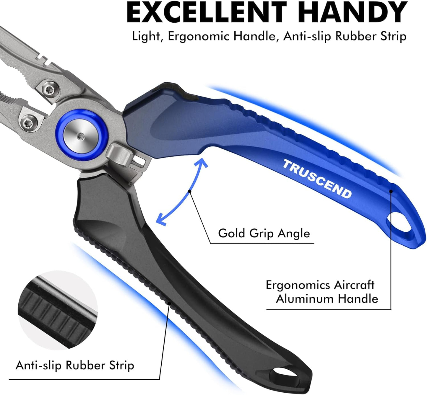 TRUSCEND Lockable Handy Fishing Pliers with Innovative Ergonomic Handle, Saltwater Corrosion Resistant Teflon Coated Fishing Tool, Multi-Function Fishing Gear with Mo-V Cutter, Amazing Fishing Gift