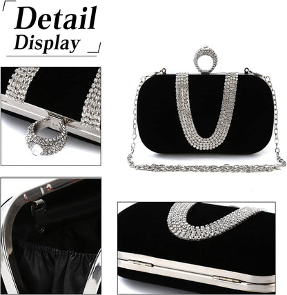 CORIOS Women Velvet Evening Bag Sparkly Rhinestone Clutch Bag Bridal Wedding Purse Charming Glittering Handbag