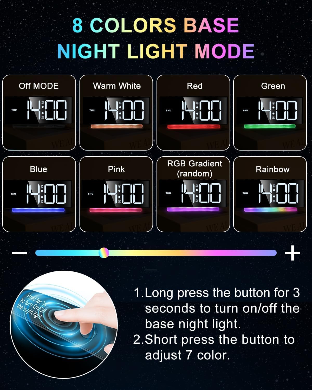 YUNJAYI Kids Alarm Clock for Bedroom, Dynamic RGB LED Digital Clock Large Display with 7 Color Night Lights, Dual Alarm Clocks Bedside, Snooze, 4 Levels Brightness, 3 Volume, 12/24H, Power-Off Memory