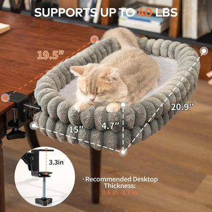CHEERPALS Cat Desk Bed with Reversible Cushion, 90°Foldable Cat Hammock for Desk Mounted, Suitable for Medium-to-Large Cats and Puppy, Clowd Series(Grey, Medium)