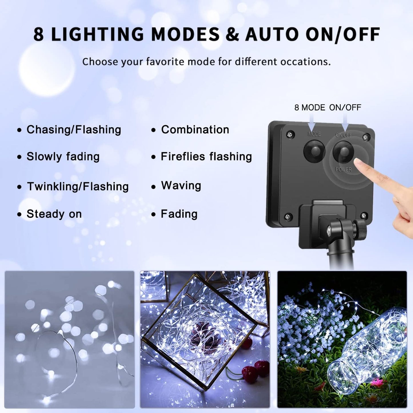 Solar Halloween Decoration Lights, JMEXSUSS 2 Pack 33FT 100 LED Orange and Purple Halloween String Lights, Halloween Lights with 8 Modes for Halloween Tree Yard Outdoor Spooky Party Garden Decorations