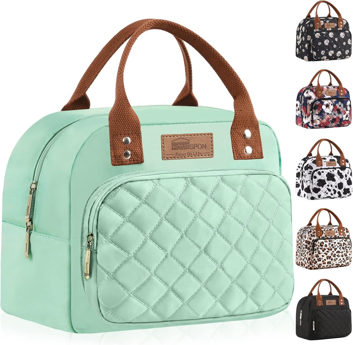 HOMESPON Lunch Bag for Woman Man Adults with Front Pocket Insulated Lunch Tote Lunch Box Container for Work Picnic or Travel(Black)