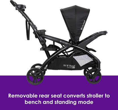 Baby Trend Sit n Stand Double 2.0 Stroller - Convertible Multi-Use Easy Fold Travel Toddler & Baby Tandem Double Stroller with Safety Harness and Storage Basket - Dash Black