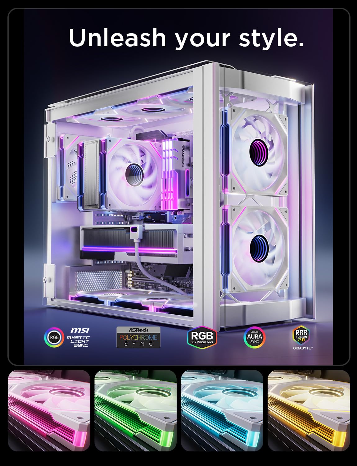 AsiaHorse AMICI-5GT RGB PC Fans, Infinity Mirror ARGB Fans HDB Bearing Fan Speeds Up to 1800 RPM with 24 LED Lights, Forward Blade Fan Compatible Motherboard Aura SYNC (Reverse Blade, 3_Pack_Black)