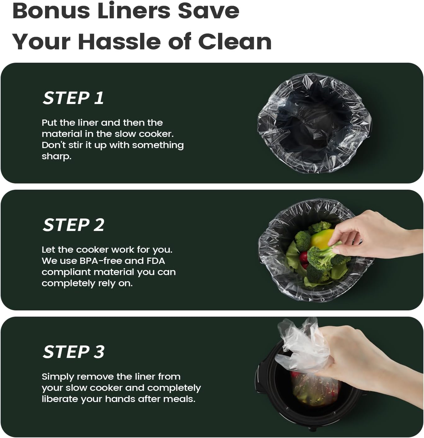 KOOC Small Slow Cooker, 2-Quart, Free Liners Included for Easy Clean-up, Upgraded Ceramic Pot, Adjustable Temp, Nutrient Loss Reduction, Stainless Steel, Black, Round…