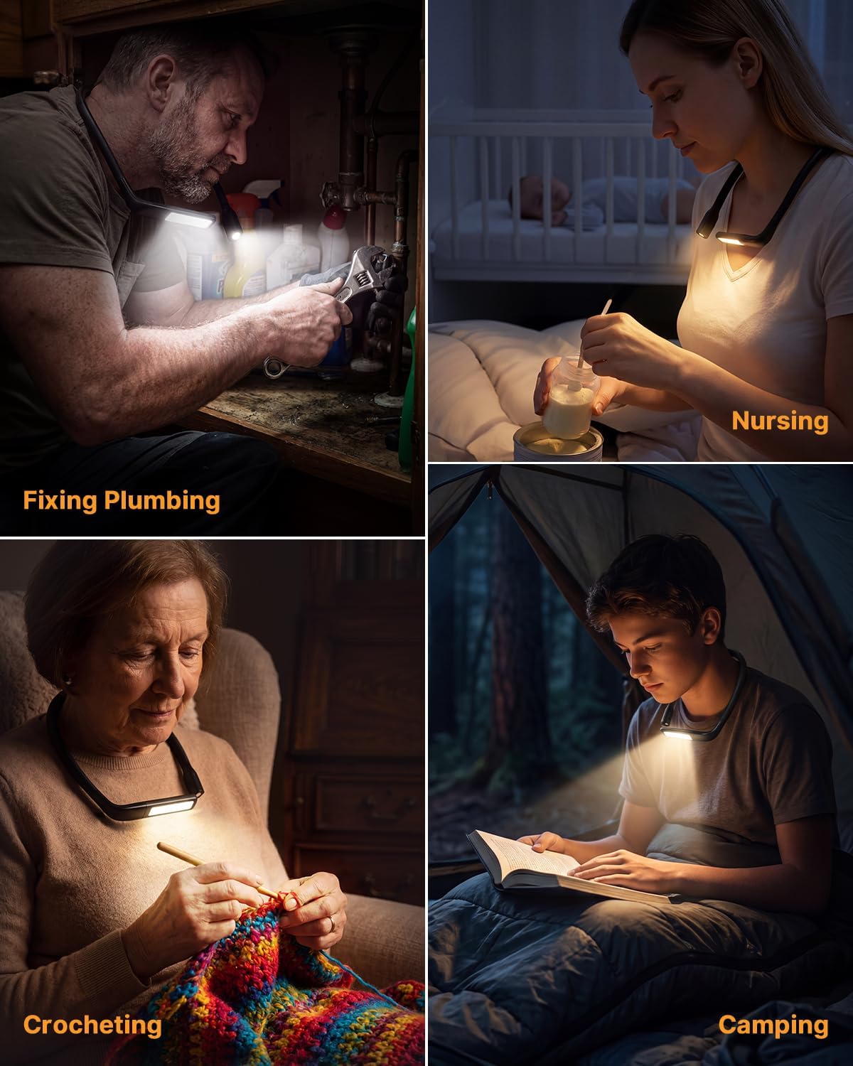 Reading Light, 80-Hr Rechargeable Book Light for Night Reading | Neck Light Eye Caring 3 Color Adjustable Brightness, Neck Lamp for Reading, Knitting, Crochet, Sewing, Book Lovers Gifts