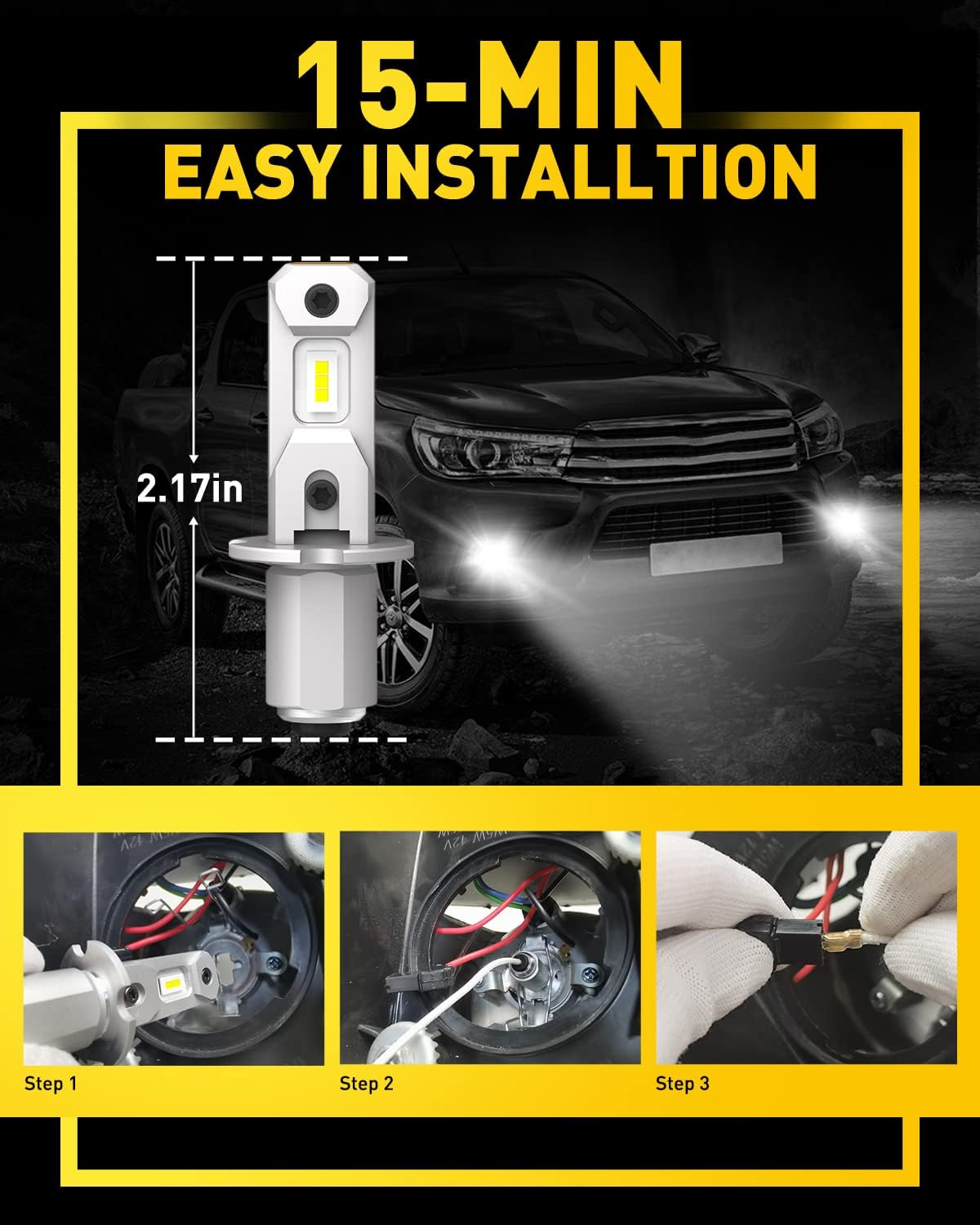 AUXITO H11 LED Headlight Bulbs, 400% Brighter 6500K White Wireless LED Headlights for H8 H9 H16 Fog Lights, DRL, Low Beam or High Beam, Direct Install Plug and Play, IP68 Waterproof, Pack of 2