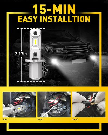 AUXITO H11 LED Headlight Bulbs, 400% Brighter 6500K White Wireless LED Headlights for H8 H9 H16 Fog Lights, DRL, Low Beam or High Beam, Direct Install Plug and Play, IP68 Waterproof, Pack of 2