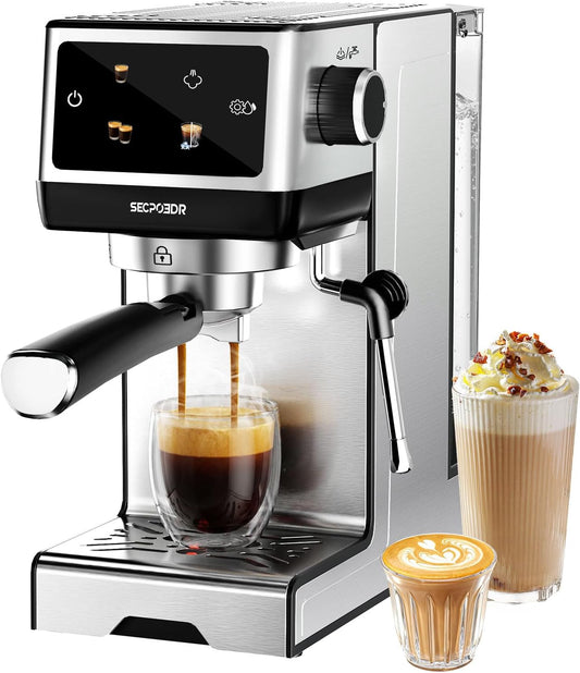 20Bar Espresso Machine with Milk Frother, Cold Brew, Touch Screen | Create Barista-style Espresso, Latte, Cappuccino at Home, Fast Heat, PID Control and Easy Touch Operation, Sliver