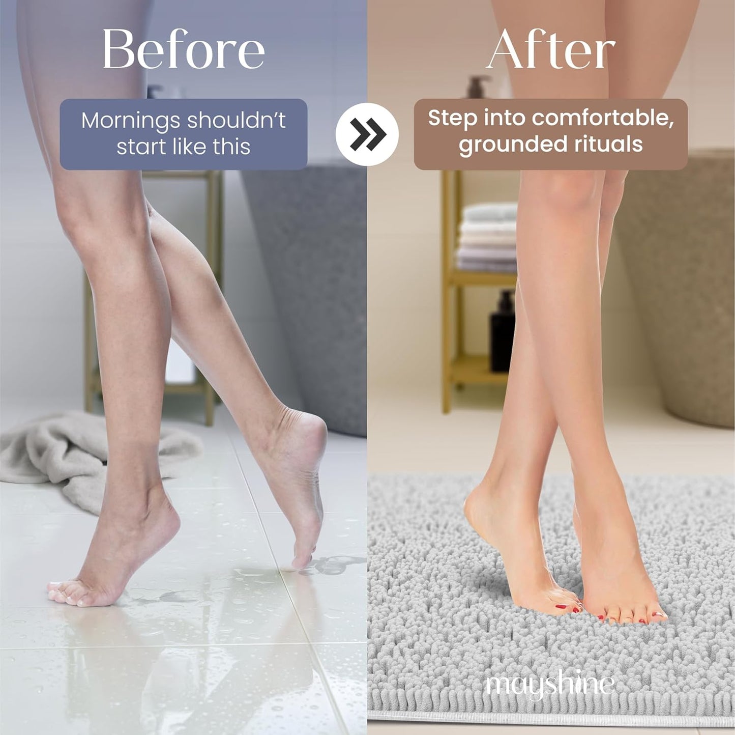 Soft Plush Chenille Bathroom Rug, Absorbent Microfiber Bath Mat, Machine Washable, Non-Slip Grip, Quick-Dry, Thick Shag Carpet Great for Bath, Shower Floor, Bedroom, or Door Mat (Beige, 17x24)