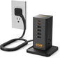 Charging Station, TESSAN 65W Max GaN USB C Charger Block, 6-Ports and 3 AC Outlets Power Tower, Fast Charging for Multiple Devices, Compatible with iPhone, Samsung and More