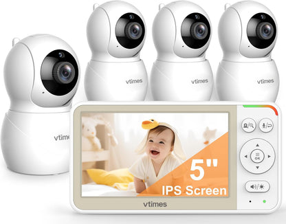 VTimes No WiFi Baby Monitor Camera & Auido, 5" Screen with 30Hr Battery Pan-Tilt-Zoom, VOX Mode, Two-Way Audio, Night Vision, 1000ft Long Range，Temperature Alert, Lullabies,French & English