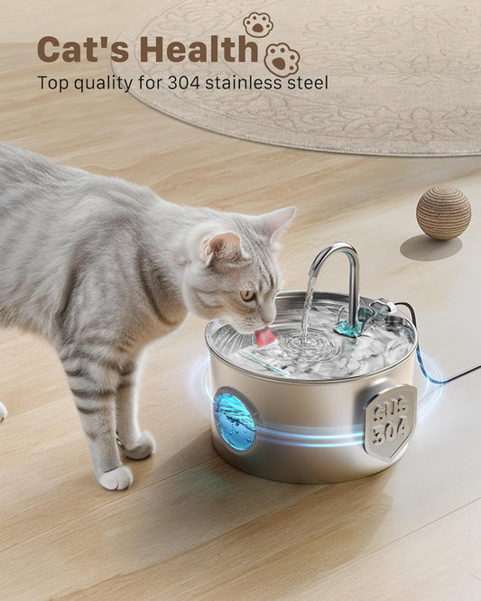 Cat Water Fountain Stainless Steel: Cat Fountain - 2.2L/74oz Water Fountain Indoor Cat - Pet Water Fountain - Quiet Automatic Cat Water Dispenser - Dog Drinking Fountain - GIOTOHUN - PuriLite