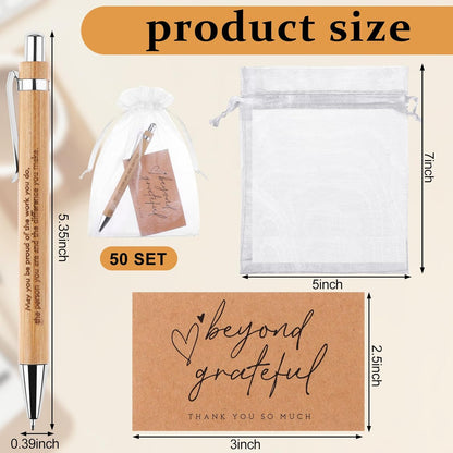 160Pcs Employee Appreciation Gifts Thank You Bamboo Pens Inspirational Ballpoint Pen Motivational Quotes Pens with Organza Bags and Thank You Cards Encouraging Pen Thank You Gift for Teacher Colleague