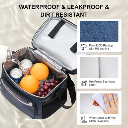 EVERFUN Cooler Bag Insulated Beach Cooler Lunch Bag Box for Men Women Dual Compartments Collapsible Waterproof Leak-Proof for Travel Work Picnic