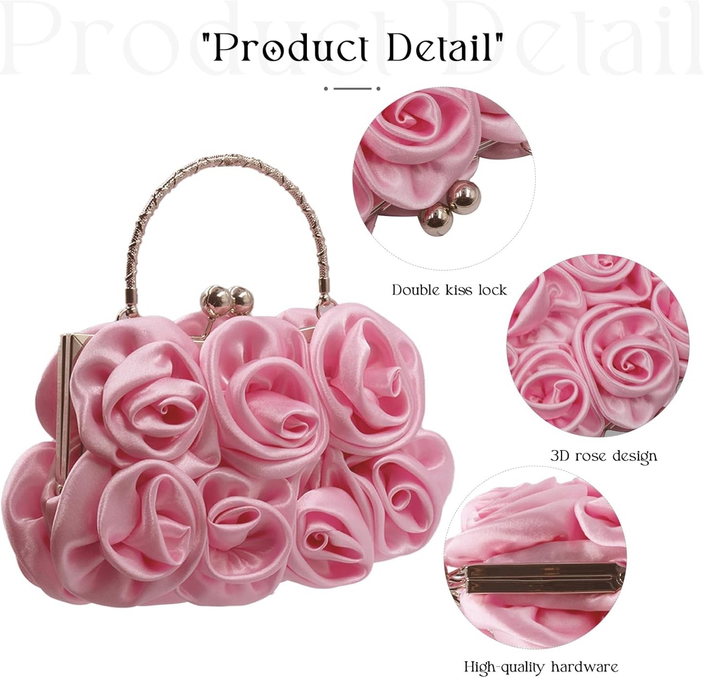 JAMBHALA Women Evening Clutch Bag Floral Satin Purses with Detachable Strap for Wedding, Party, Prom