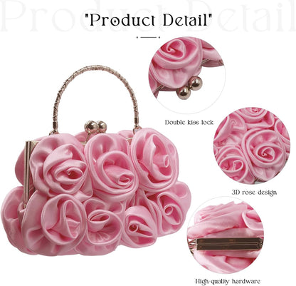JAMBHALA Women Evening Clutch Bag Floral Satin Purses with Detachable Strap for Wedding, Party, Prom