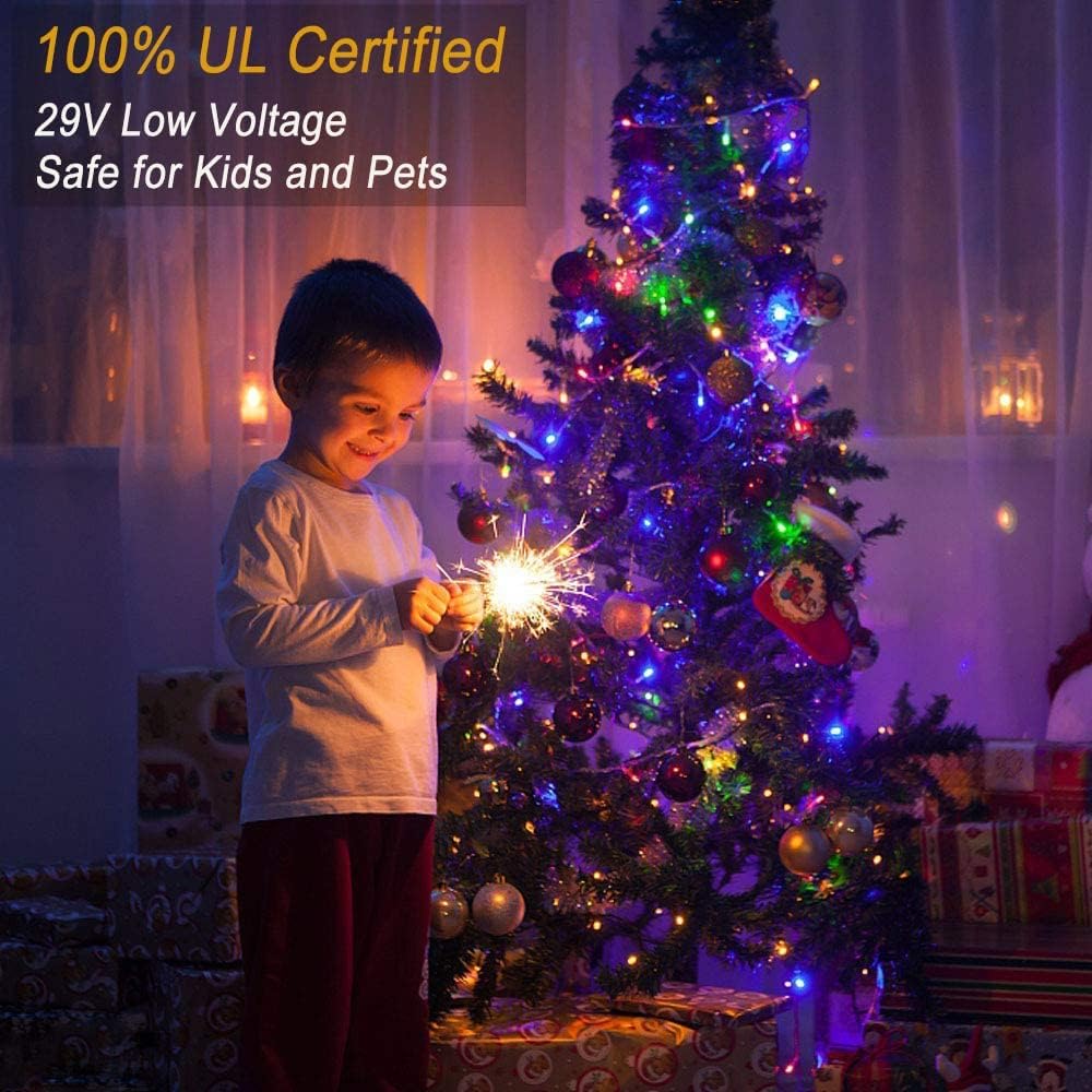 Haili Halloween Lights Outdoor, 105 FT 300 LED Halloween String Lights with Memory Function, Plug in 8 Mode String Lights for Halloween,Christmas,Party, Patio, House Decoration (Purple Orange)