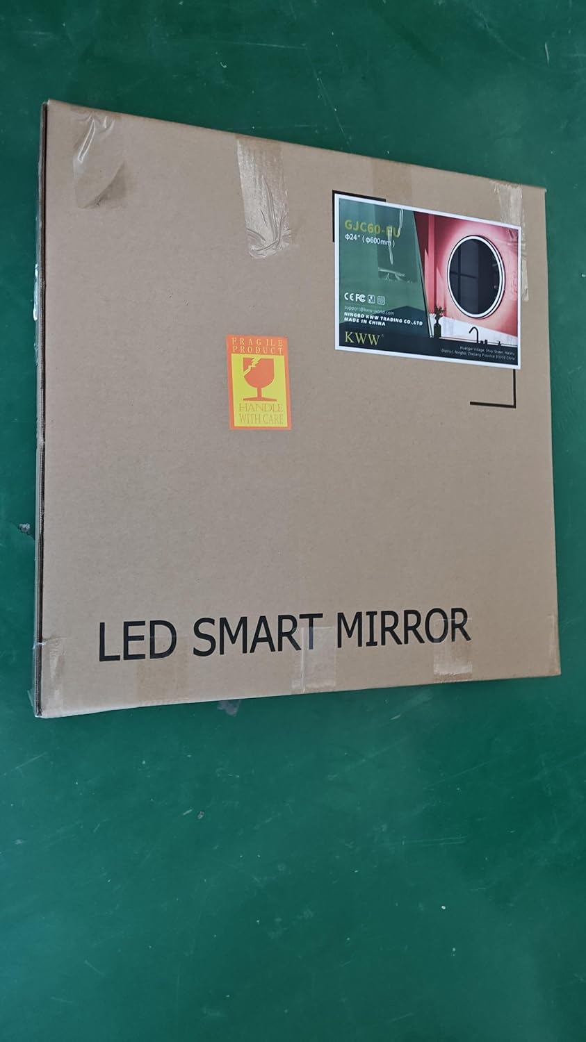 KWW Round Mirror Bathroom LED Lighted Mirror, Illuminated Dimmable Anti-Fog Wall-Mounted Makeup Vanity Mirror with Lights (24L x 24W inches)