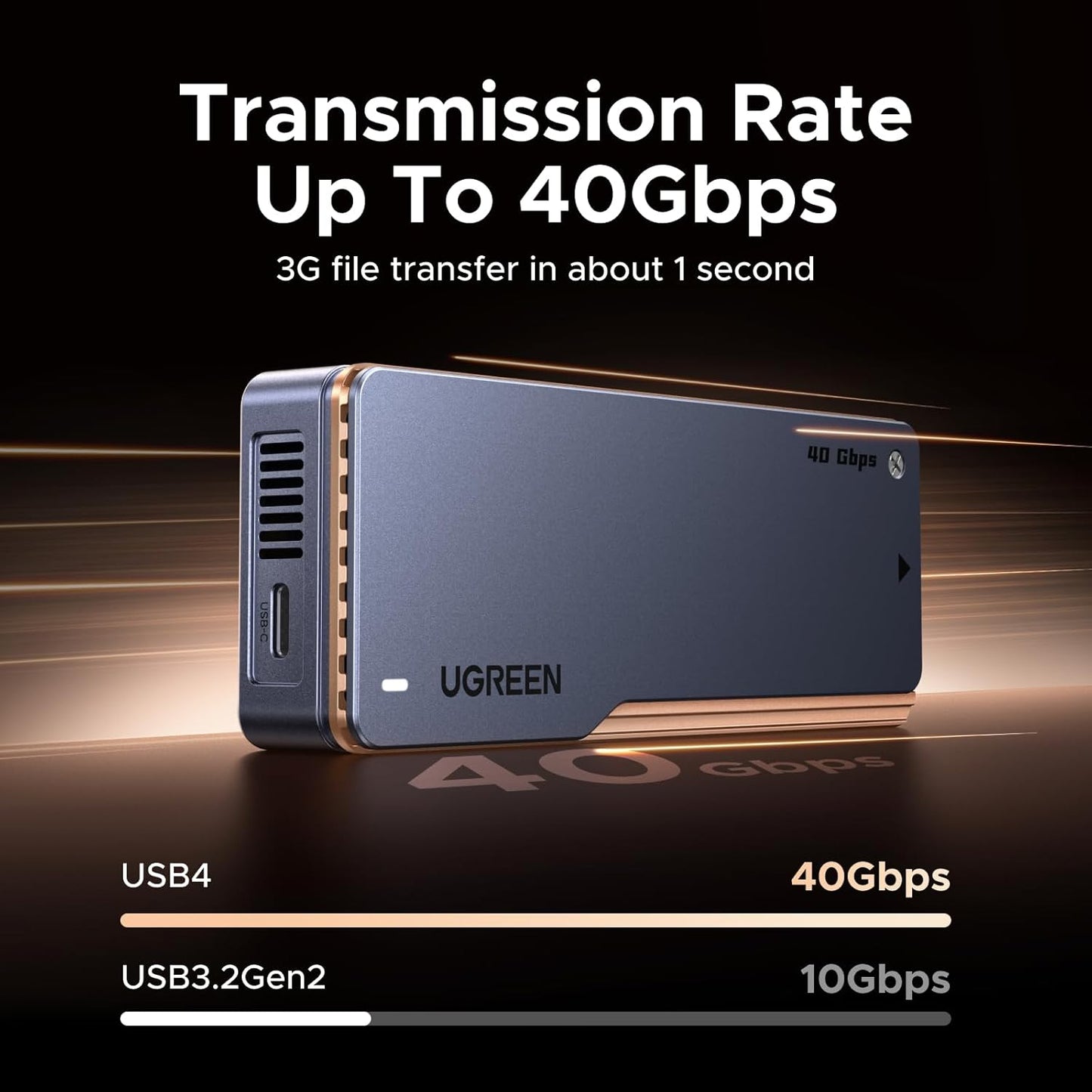 UGREEN 40Gbps M.2 NVMe SSD Enclosure with Fast Cooling Fan, NVMe Hard Drive Case Compatible with Thunderbolt 5 4 3, USB4 3.2 3.1 2.0, Support 8TB SSD 2280 B+M M-Key, 30cm USB C to C Cable Include