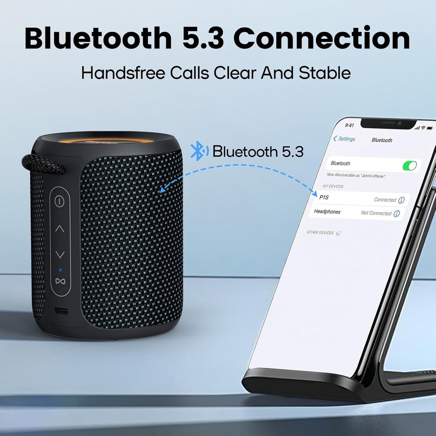 Deeyaple Portable Bluetooth Speaker, IP67 Waterproof Mini Bluetooth Speaker Wireless V5.3 with Stereo Sound,All Day,TWS Pairing,LED Light,Gift for him/her (Black)