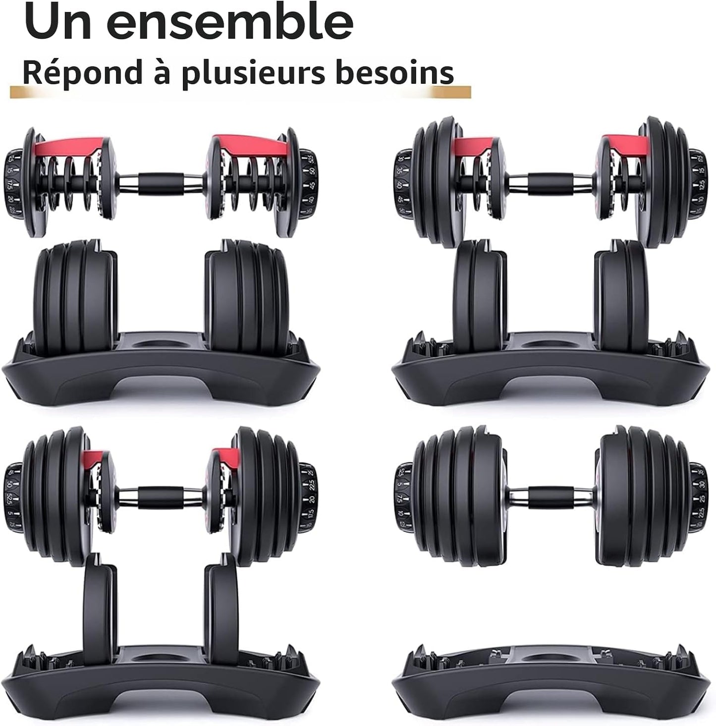 HAKENO 15 in 1 Adjustable Dumbbell 52.5lb with Fast Automatic Adjustable and Weight Plate for Body Workout Home Gym 52.5LB/24KG