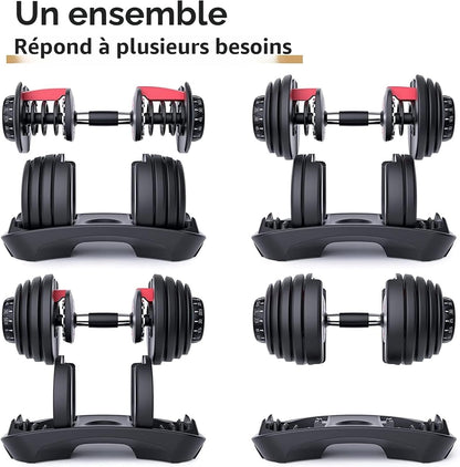 HAKENO 15 in 1 Adjustable Dumbbell 52.5lb with Fast Automatic Adjustable and Weight Plate for Body Workout Home Gym 52.5LB/24KG