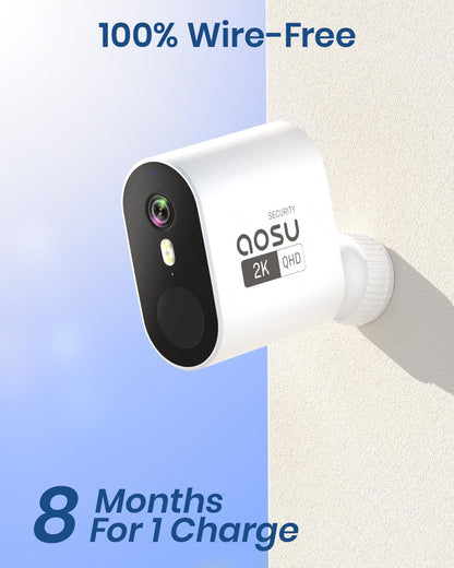 AOSU Security Cameras Outdoor Wireless, 4-Cam-Kit, 166° Ultra-Wide-Angle, Battery Powered, No Subscription, Home Security Cameras System with 2K Color Night Vision, Spotlight, Easy Setup, Motion Alert