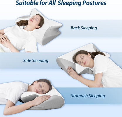HOMCA Memory Foam Pillow, 2 in 1 Cervical Pillow for Neck Pain Relief, Ergonomic Neck Support Pillows for Side Back Stomach Sleepers with Breathable Pillowcase (Gray)
