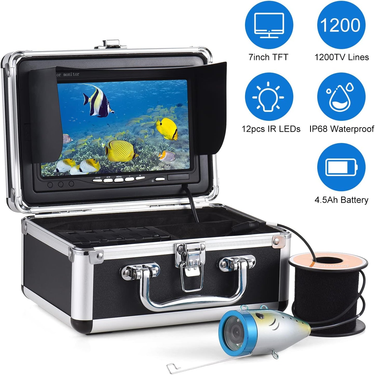 1200TVL Underwater Fishing Camera Fish Finder with 12 IR L-EDS 7Inch/9Inch LCD Display 15M/30M/50M Cable IP68 Waterproof for Sea Lake Boat Ice Fishing JOYID