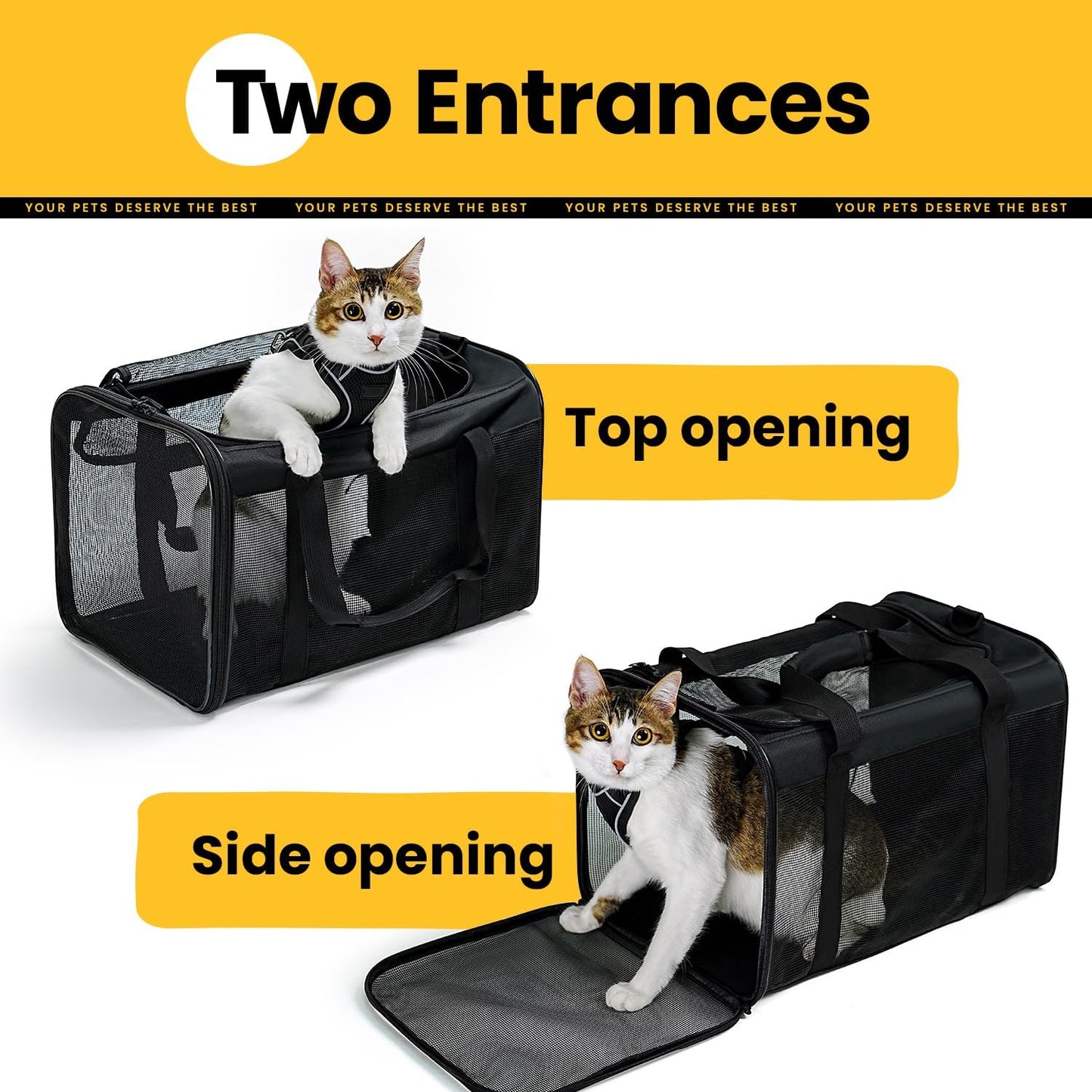 Conlun Cat Carrier Bag,Soft-Sided Pet Carriers for Dogs with 4-Sided Mesh,Airline Approved Cat Transport Carrier for Small&Medium Cats Kitten Puppy Up to 6Kg,Collapsible Cat Travel Carrier-M,Black