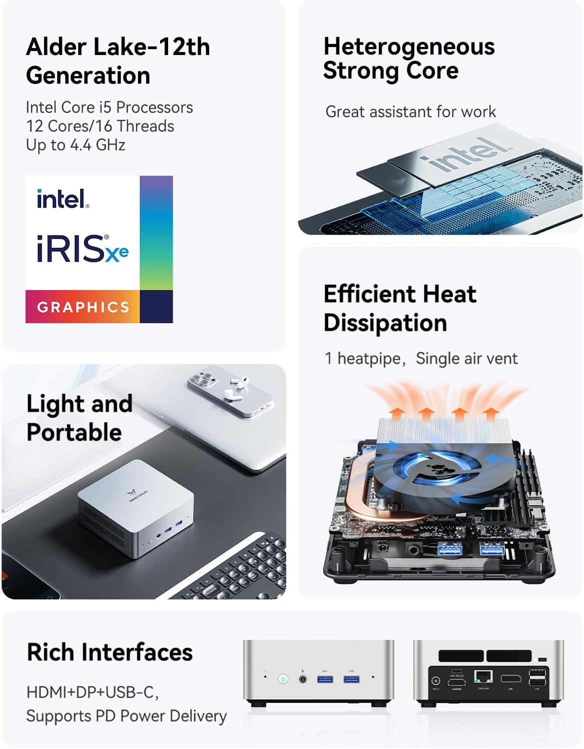 MINISFORUM NAB8 Plus Mini PC, Intel Core i7-12800H (14C/20T, up to 4.8GHz), 32GB DDR4 1TB M.2 SSD, HDMI/DP /USB4,2.5 Inch HDD/SSD Slot,USB-A x 4,2x2.5G LAN/Wi-Fi6E / BT5.3,Oculink Support