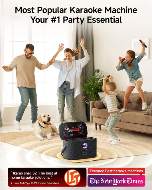 Karaoke Machine for Adults & Kids with Screen Lyrics Display, 2 Wireless Microphones Auto-Charging, Portable Bluetooth Speaker PA System WiFi/HDMI, Home Outdoor Party Speaker (Shell Series) (Shell S2) - PuriLite
