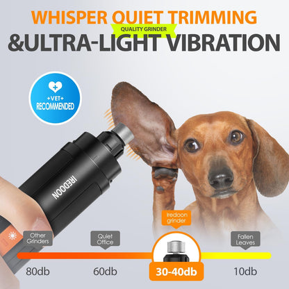IREDOON Dog Nail Grinder Upgraded - Professional 3-Speed Super Quiet and Low Vibration Electric Pet Nail Grinder with 4 LED Lights - Painless Paws Grooming & Smoothing for Small to Large Dogs (Black)
