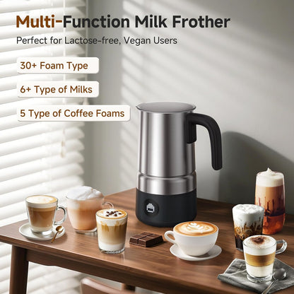 AMZCHEF 8-in-1 Milk Frother Electirc, 17oz (500ml) Stainless Steel Coffee Frother & Steamer, Mousseur A Lait for Latte, Cappuccino, Hot Chocolate, Hot Chocolate, Dishwasher Safe