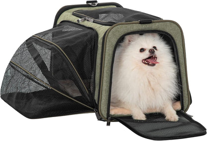 Petsfit Expandable Cat Dog Carrier Airline Approved, 17" L x 11" W x 11" H Soft-Sided Portable Pet Travel Carrier for Kitten, Puppy, Removable Soft Plush Mat and Pockets, Auto-Locking Zippers