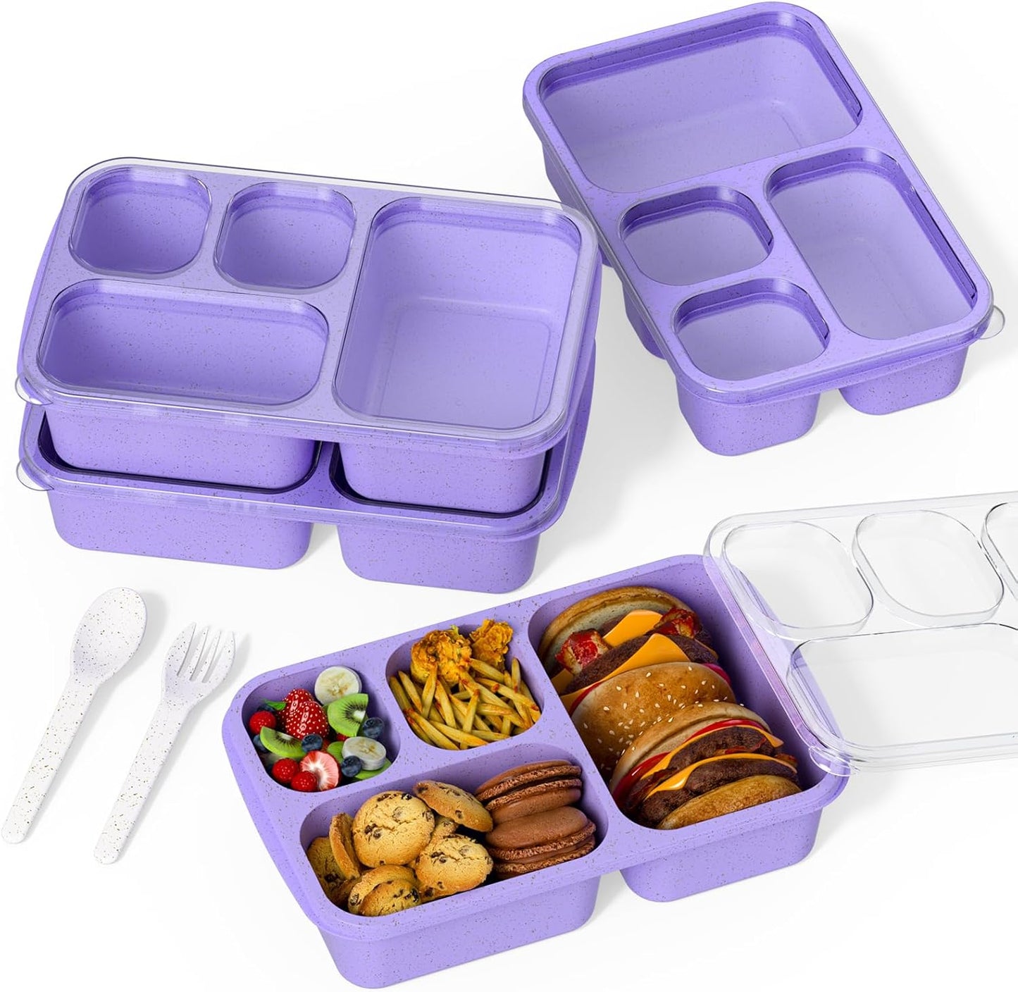 Large Capacity Bento Box for Adults, 4-Piece Set – Stackable Lunch Box with 4 Compartments, Microwave & Dishwasher Safe, Reusable Meal Prep Containers, Snack Containers for Kids & Adults (4 Colors)