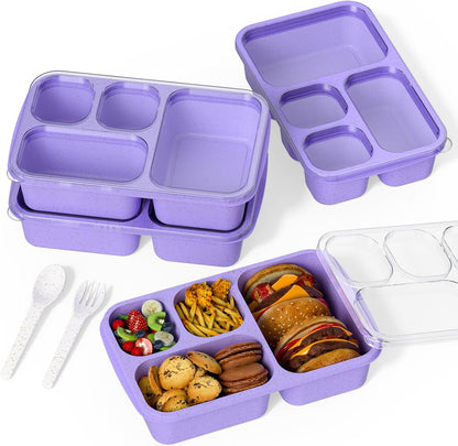 Large Capacity Bento Box for Adults, 4-Piece Set – Stackable Lunch Box with 4 Compartments, Microwave & Dishwasher Safe, Reusable Meal Prep Containers, Snack Containers for Kids & Adults (4 Colors)