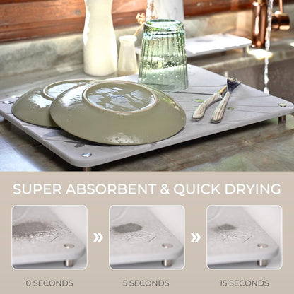 Natureva Home - Stone Dish Drying Mat | Super Absorbent, Quick Dry | Diatomite Mats for Kitchen Counter | Made of Natural Diatomaceous Earth | Absorbing Water Instantly | Design Tide | Colour Graphite