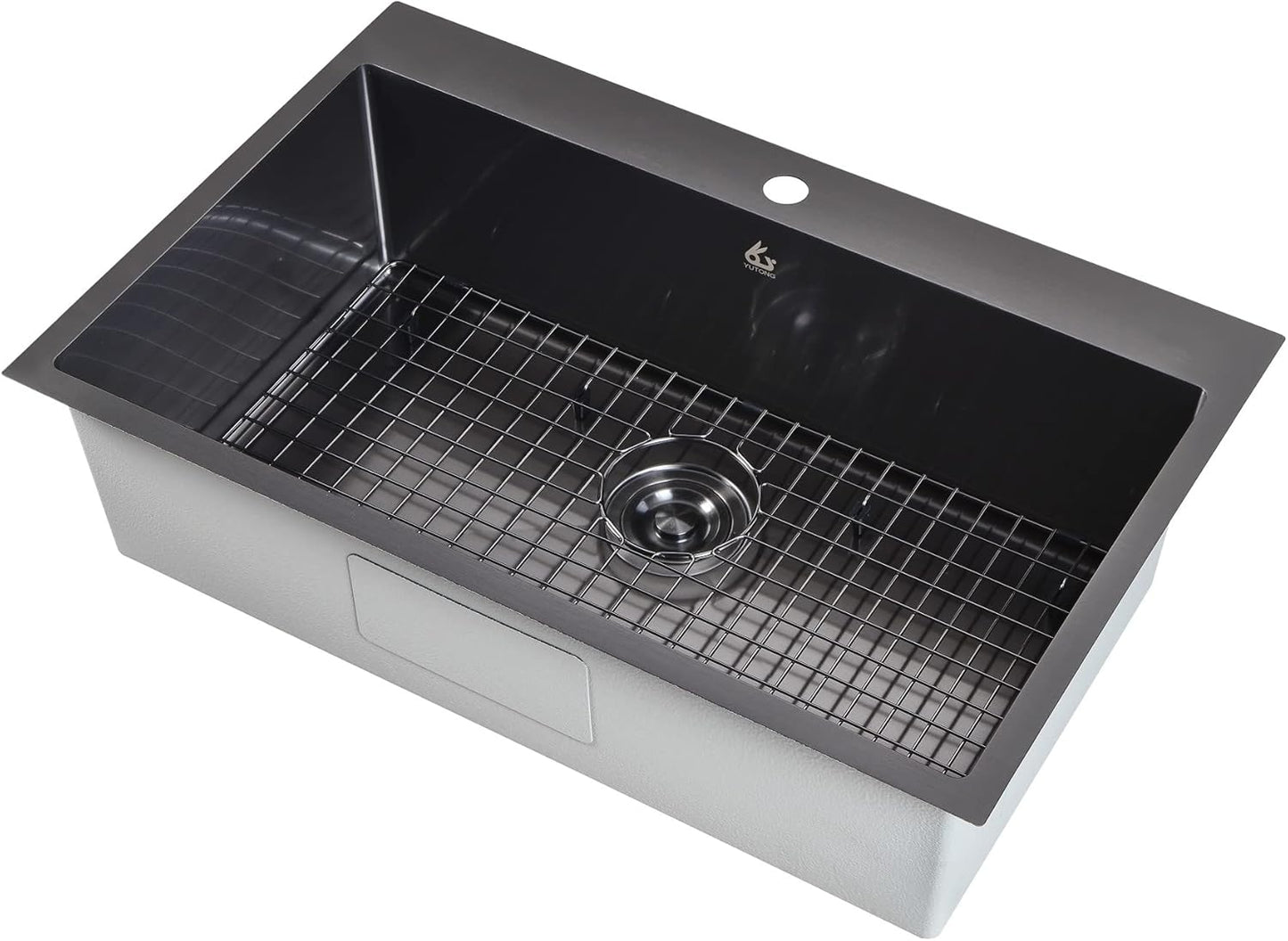 Yutong 16" x 20" Top-Mount/Drop in SS304 Stainless Steel Kitchen Black Sink Single Bowl Without Grid