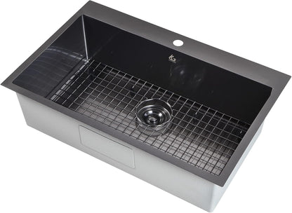 Yutong 16" x 20" Top-Mount/Drop in SS304 Stainless Steel Kitchen Black Sink Single Bowl Without Grid