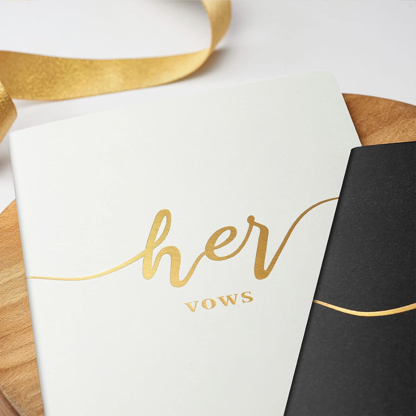 Vekola Vow Books for Wedding His and Hers Elegant Gold Foil Set of 2 Wedding Notebook with 28 Pages (Navy Blue+White)