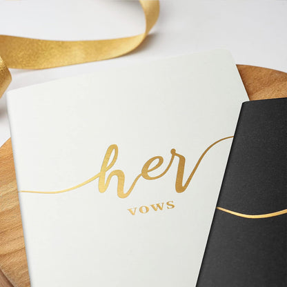Vekola Vow Books for Wedding His and Hers Elegant Gold Foil Set of 2 Wedding Notebook with 28 Pages (Navy Blue+White)