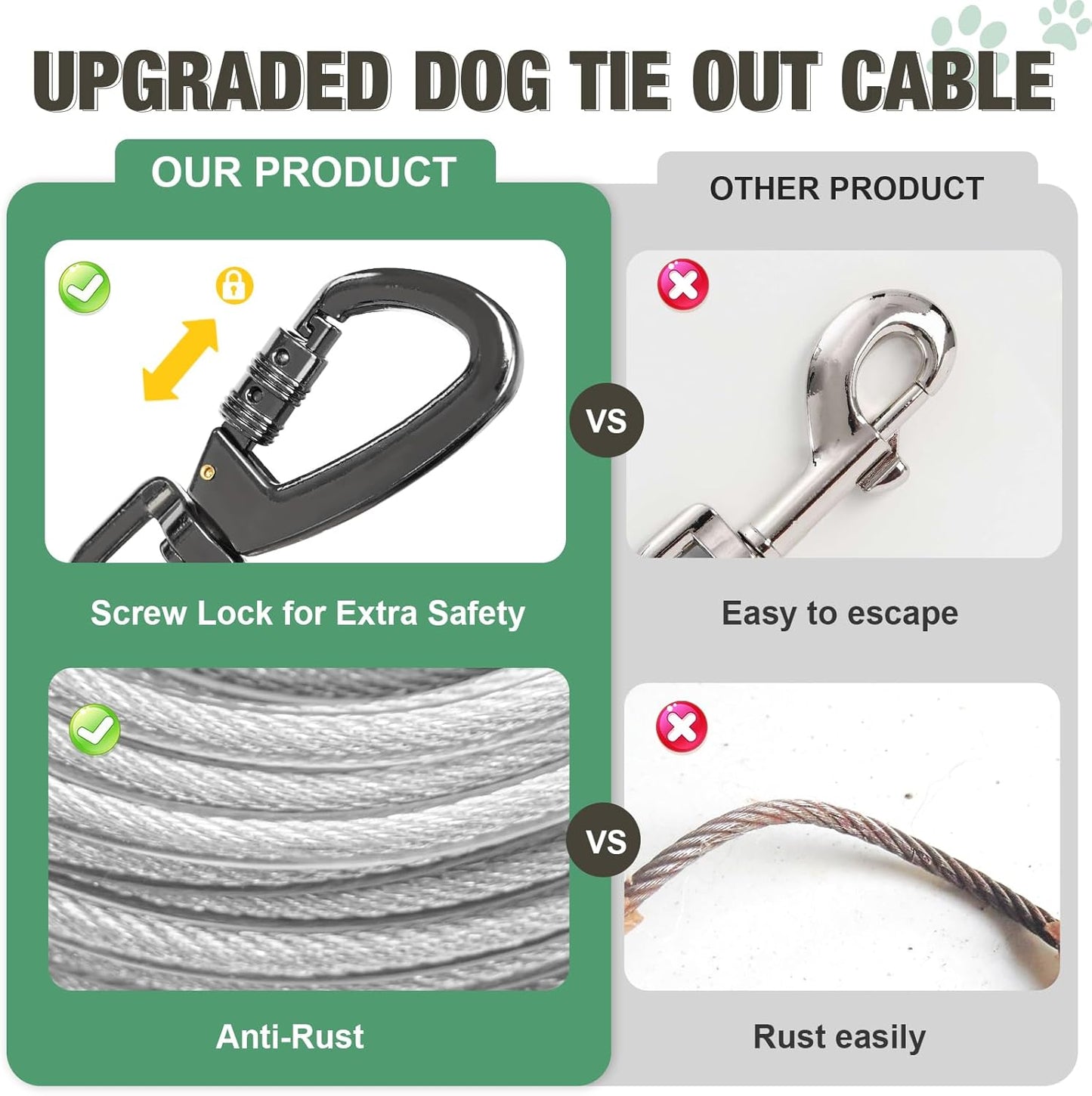 Dog Tie Out Cable Chew Proof, Long Dog Leash 30FT, Dog Runner for Yard Heavy Duty, Dog Chains for Outside, Sturdy Long Line Lead for Dogs Training Outdoor in Yard or Camping