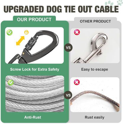 Dog Tie Out Cable Chew Proof, Long Dog Leash 30FT, Dog Runner for Yard Heavy Duty, Dog Chains for Outside, Sturdy Long Line Lead for Dogs Training Outdoor in Yard or Camping