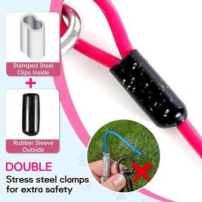 Tie Out Cable for Dogs, 10FT Dog Leads for Yard Chew Proof, Heavy Duty Dog Tie Out Cable for Large Dogs Up to 126lbs, Durable Dog Runner for Yard or Camping
