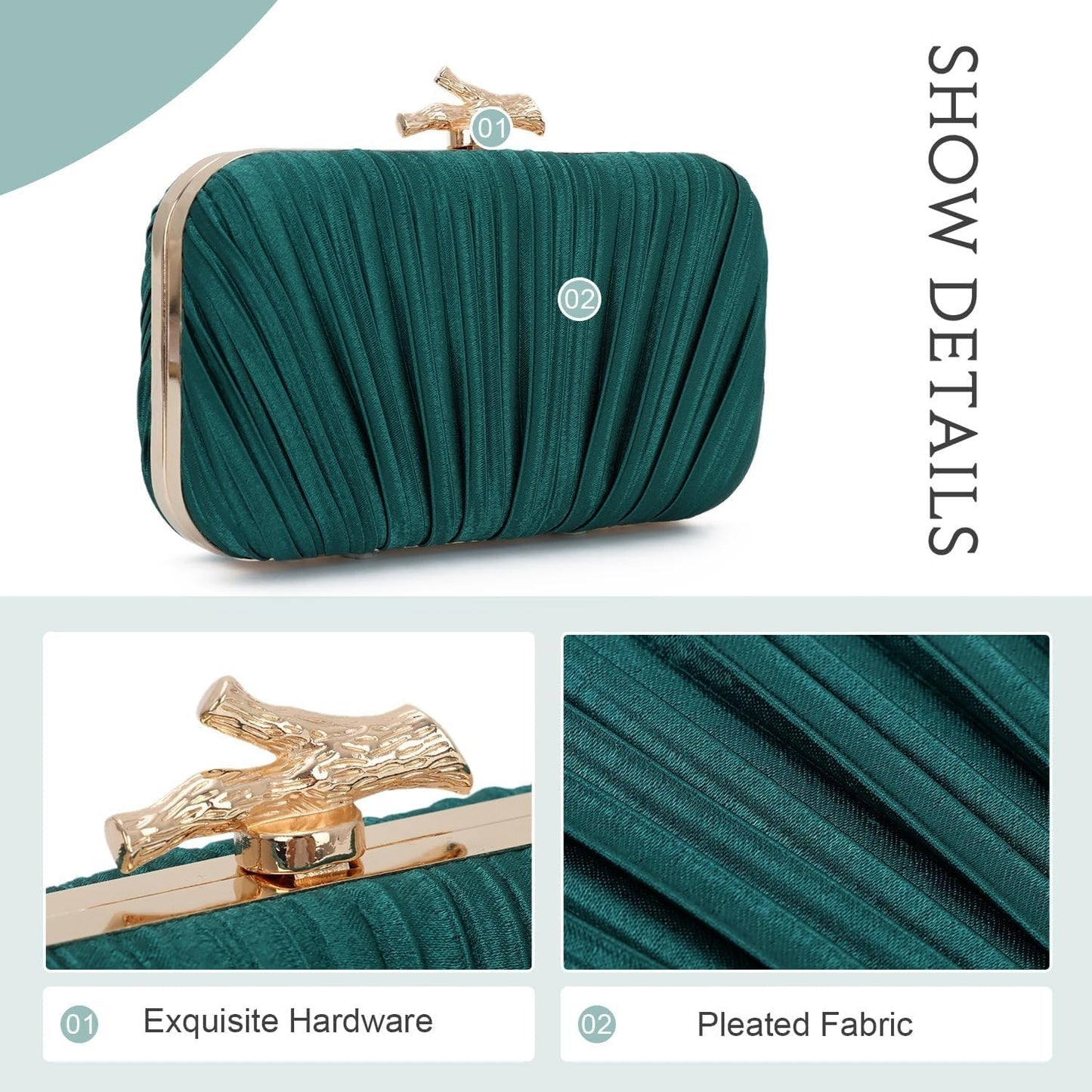 Clutch Purses for Women Evening Bag Pleated Clutch Bag with Chain Party Purses Handbag for Cocktail/Prom/Party/Wedding/Formal