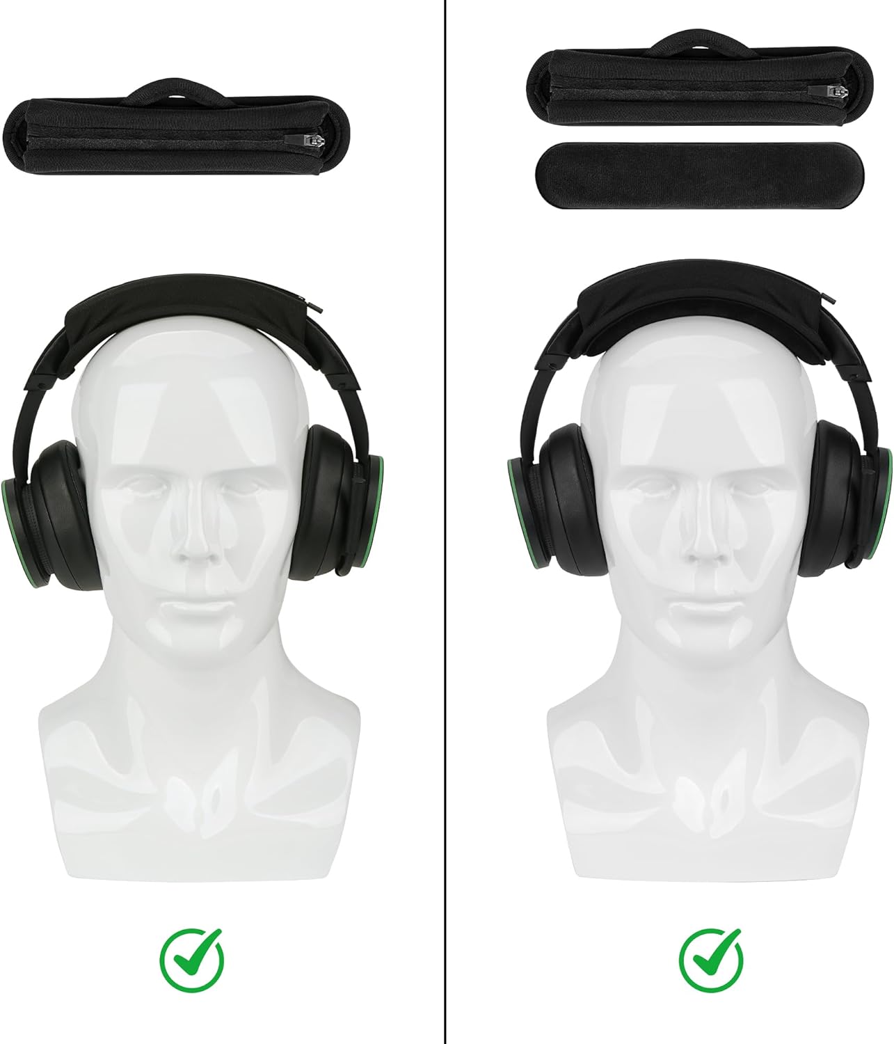 Geekria Hook and Loop Headband Cover + Pad Set, Protector with Zipper Closure Compatible with Medium Sized Headphones, Easy DIY Installation (Protein Leather/Black)